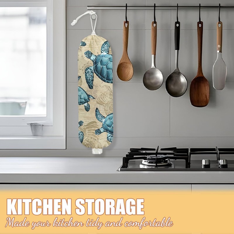 Sea Turtle Plastic Bag Holder, Wall Mount Grocery Bag Holder,