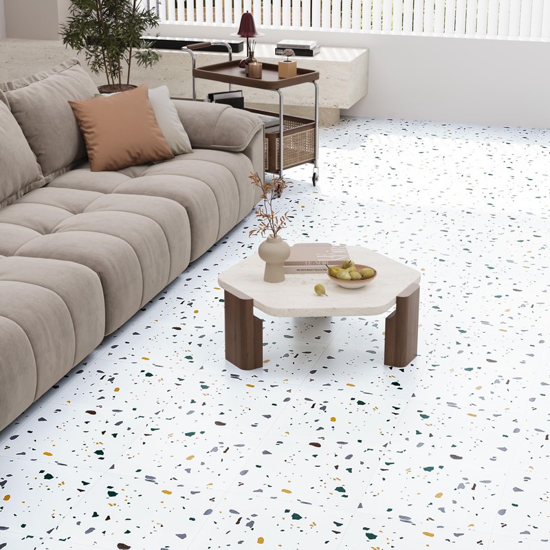 VaryPaper 12"x12" 10 Pack White Terrazzo Peel and Stick Floor