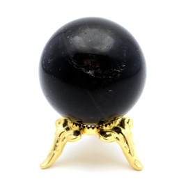 GOLD STONE Black Crystal Round Ball 0.9 - 1.0 inches (24 - 26 mm) Made in Shandong Province with Pedestal, Natural Stone, Interior Decoration