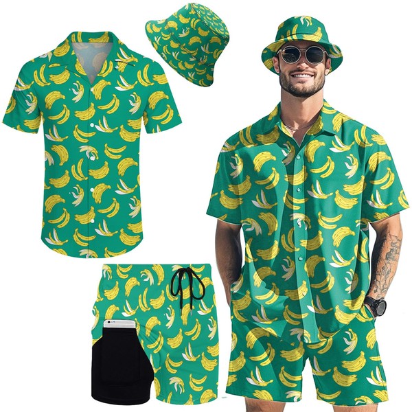 Hawaiian MenS 2 Piece Outfits Rave Shirts Shorts Outfits Tropical