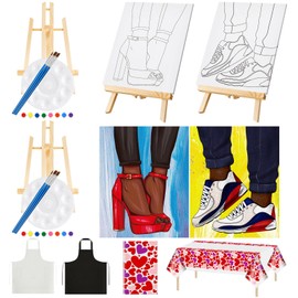 Yeaqee 13 Pcs Sip and Paint Kit Valentines Couple Painting Kit Supplies Canvas Painting Art Painting Set Pre Drawn Blank Stretch Canvas Kit for Couple Date Night Party (Couple,8x10)