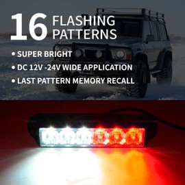 FXC 2pack 6-LED Flashing Strobe Lights for Truck Car Vehicle LED Grille Light Emergency Beacon Caution Hazard Warning Lights Red/White