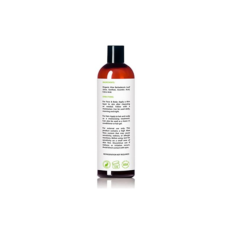 Amara Organics Aloe Vera Gel from Organic Cold Pressed Aloe,