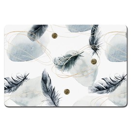 Rnivvi Dog Food Mat, 12" x 19" Absorbent Dog Cat Bowl Mat for Food and Water, Cute Anti-Slip Rubber Pet Feeding Rug Protect Floors, Puppy Placemat for Feeding & Watering Supplies, Abstract Plume