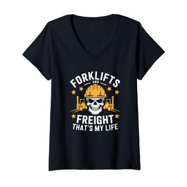 Womens Forklifter Operator, Forklifts And Freight Thats My Life V-Neck T-Shirt