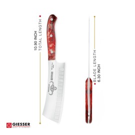 Giesser since 1776, fabricado en Alemania, Santoku 6 pulgadas, acero alemán, cuchillo de chef japonés, corte premium, diamante rojo