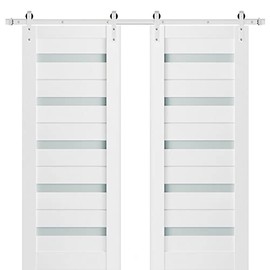SARTODOORS Sturdy Double Barn Door with Frosted Glass | Quadro 4445 White Silk | Sample of Door Color