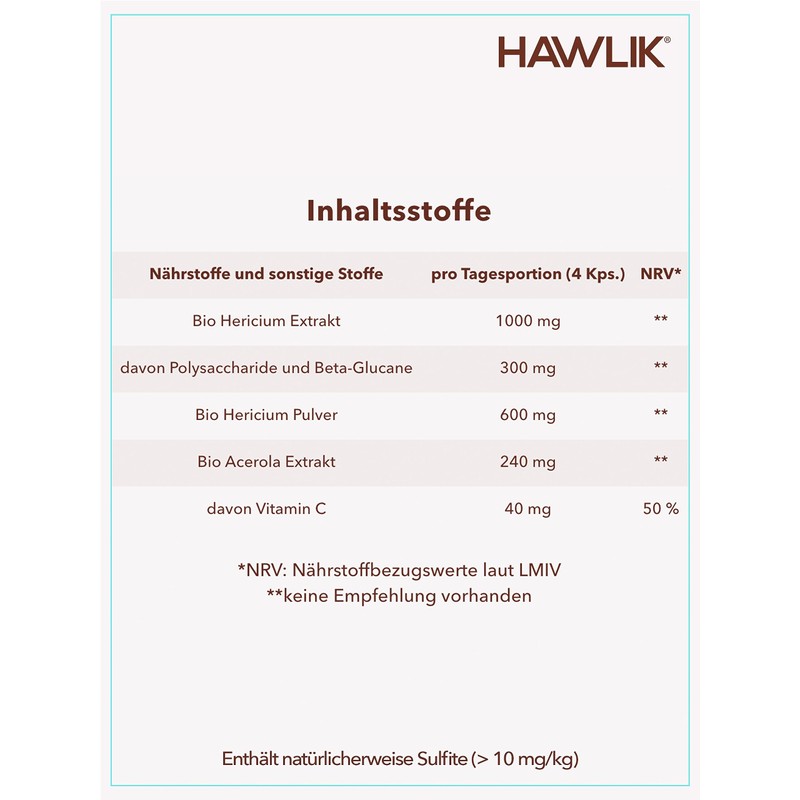 HAWLIK Vitalpilze Bio Hericium Extrakt + Pulver Kapseln - 60