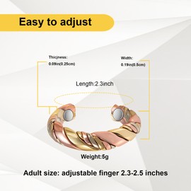 EnerMagiX Copper Rings for Women, Copper Rings, 99% Pure Copper Tricolor Gold Weave 2PCS Set Magnetic Ring,Women's Elegant Copper Jewelry (2029-2PCS)