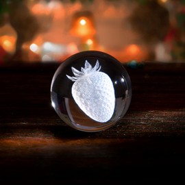 VAVINCI 3D Galaxy Crystal Ball Night Light for Kids, Christmas Birthday Gift for Teens Boys Girls Teacher, Strawberry Lover with LED Lamp Base, Bedroom Decor, 80mm(3 inch)