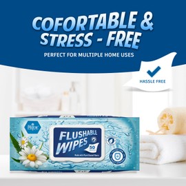 MED PRIDE Xl Flushable Wipes for Adults Extra Large, Unscented, Aloe Vera & Chamomile, Plant-Based, Plastic-Free (7'' x 7'' 150 White)