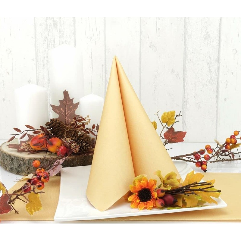 50 Apartina Napkins Fabric-Like Airlaid, Plain, Light Ochre Yellow, Size