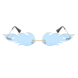 JOVAKIT Gafas de sol Fire Flame para mujeres y hombres, estilo retro, vintage, sin armazón, sin marco, protección UV (azul)