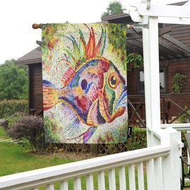 Moslion Fish House Flag 28x40 Inch Nautical Marine Life Sea Theme Ocean Creature Bright Color Summer House Flag Decorative Outdoor House Flags Double-Sided Cotton Linen