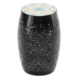 ZJMTOCYU Enhance Outdoor Spaces with Mosaic Side Table, Stylish Ceramic Top and Iron Frame, Indoor or Outdoor Use, Black