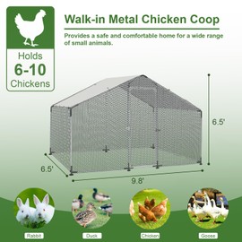 Large Chicken Coop Outdoor Metal Chicken Run for 6-10 Chickens,Walk-in Poultry Cage with Waterproof and UV-Resistant Cover,Heavy Duty Hen House,Duck Coop(9.84' L×6.5' W×6.5' H)