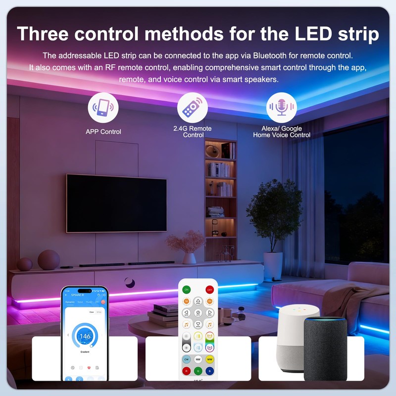 Smart Dual IC RGBCCT COB Strip with Controller Power Adapter