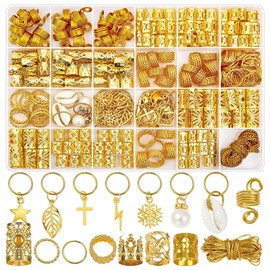 259 Pcs Hair Jewelry for Braids - Gold Jewelry for Hair Dreadlock, Braids Rings Charms & Cuffs Kit, Dreadlock Accessories for Women Men, Hair Decoration Party Music Festival