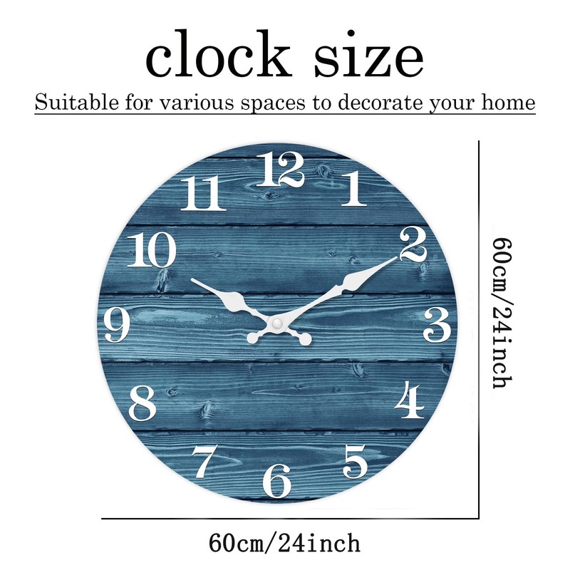 XFM Blue Wall Clock 24 Inch Farmhouse Wall Clocks Battery