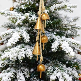 Rustic Gold Metal Bells with Jute Rope for Christmas Tree, Wreath, Party, Wedding Decor - 3.5W x 21H