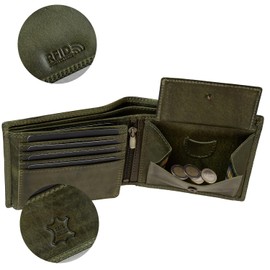 Fa.Volmer Men's Leather Wallet with RFID Protection - Extra Sturdy Double Stitching, 8+3 Card - Hunter Green, Classic