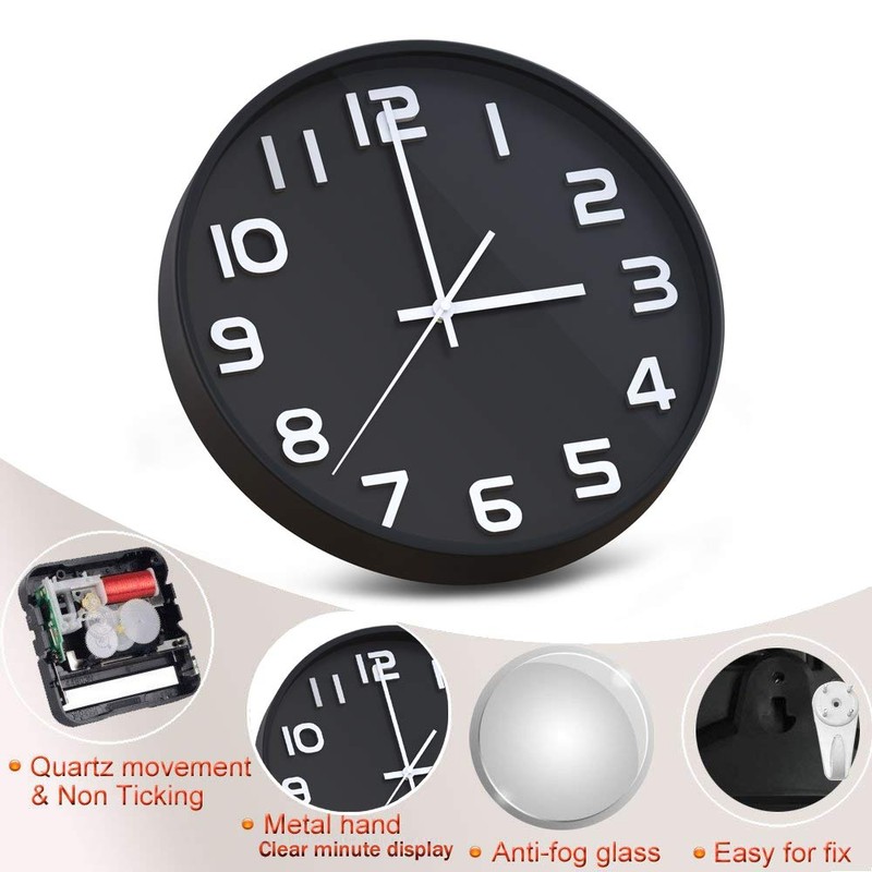 Wall Clock, Non-Ticking, Silent Quartz Decorative Clock, Easy to Read,