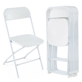 Giantex Folding Chair with Plastic Seat & Back, Heavy-Duty Metal Frame, 770 Lbs Static Capacity, Commercial Seat for Home, Office, Wedding, Party, Picnic, Indoor and Outdoor Events (White, 8 Pack)