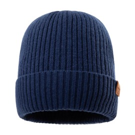 TOP-EX Large Winter Hats for Men Women Oversized Merino Wool Beanie Hat for Running Golf Walking Fishing Cycling Warm Fleece Lined Cold Weather Hat Navy XL XXL 60-64CM