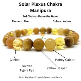 Solar Plexus Chakra Bracelet - Power Bead Bracelet - Crystal Gemstones - Citrine, Honey Calcite, Golden Tigers Eye, Yellow Jasper