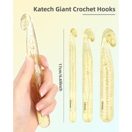 Katech 5 pcs Crochet Hooks Large Sizes (12mm / 15mm / 18mm / 20mm / 25mm) Plastic Crochet Needles Set Ergonomic Crochet Hook Kit DIY Yarn Weave Tool for Knitting Blanket, Shawl, Carpet, Sweater, Scarf