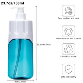 Yebeauty Soap Dispenser, 3 Pack 23.7oz/700ml Empty Refillable Pump Bottle Modern Liquid Plastic Shampoo and Conditioner Bottles Large Body Wash Dispenser for Shower,White-Blue