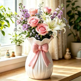 Bazasa Bow Vase Cute Ceramic Vases Flower Vases for Bouquet Pink Modern Decorative Vases Decor Centerpiece for Table Living Room