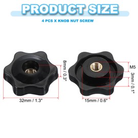 PATIKIL M5 x 32mm Through Hole Knob Nut Screw, 4 Pcs Brass Screw-On Female Thread Knob Plastic Star Knobs Clamping Handles Threaded Hand Knobs Black