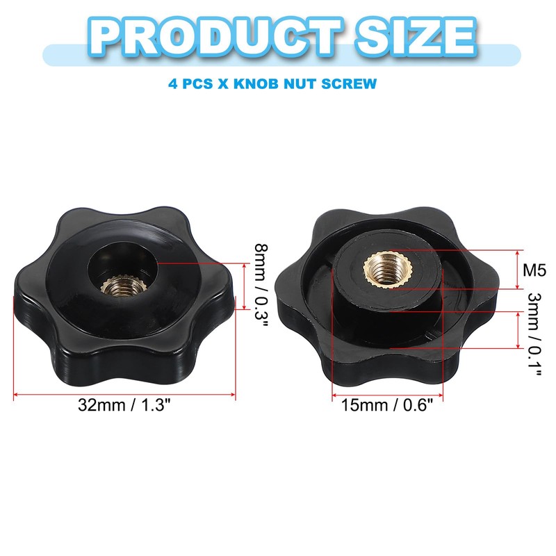 PATIKIL M5 x 32mm Through Hole Knob Nut Screw, 4