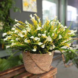 AUMVEYI 12 Bundles Artificial Flowers for Outdoors UV Resistant Fake Plants Decoration Wildflower Faux Calla Lily Bushes Shrubs for Planter Garden Porch Window Box Outside,Home Indoor Décor