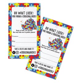 Autism Awareness Cruising Ducks Tag with Hole | 30 Pack | Carnival Rubber Cruising Duck Tag | Printed Physical Tags 2 x 3.5" inches | Autism Puzzle Piece Design | #CruisingDucks