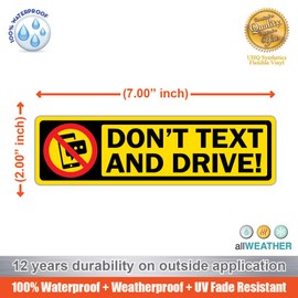(Pack of 2 pcs) (6.00 x 1.75" inch) Don't Text and Drive - Safety Caution Stickers - Keep attention on the road No cell phones mobile devices Texting While Driving - Warning Sign Label for Vehicle Van SUV TAXI Driver Window Door Bumper Trunk Car Body Win
