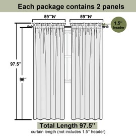 Lecloud - Cortinas traslúcidas de 96 pulgadas de largo, 2 paneles, cortinas traslúcidas de doble bolsillo para barra, elegantes cortinas de ventana filtrantes de luz para sala de estar, recámara