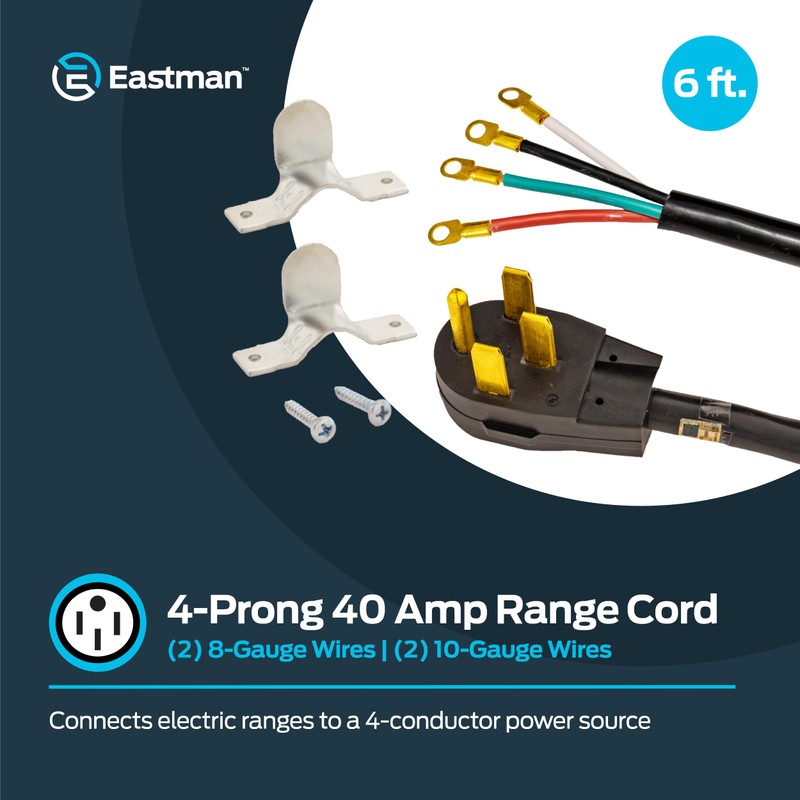 Eastman 6 Feet Electric Range Cord, 40 Amps 4-Prong Wire,