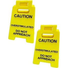 Caution Overexcited Desk Sign, 3D Printed Funny Desk Sign, Caution Overexcited Do Not Approach Sign Novelty Decoration, Office Decoration Gift for Coworkers Employees Boss (2PCS)