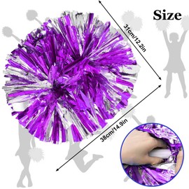 Colexy Cheerleading Pompoms, Pack of 2 Metallic Foil Cheerleading Pom Poms, Cheerleader Pompoms, Hand Flowers with Handle, Cheerleading Pom Poms, Dance Pompoms, for Sports, Competition, Team Ghost