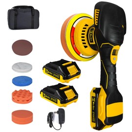 Cordless Car Buffer Polisher kit with 21V 2 X 2.0Ah Rechargeable Batteries,6 Inch Car buffer Waxer Kit, 6 Variable Speed 5500RPM Car Buffer Polisher for Car Detailing/Polishing/Waxing