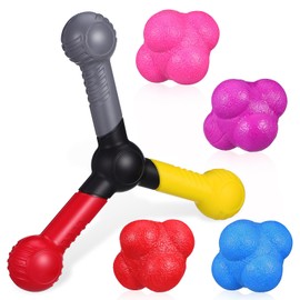 Kisangel 1 Set Reaction Training Ball with Agility Training Sticks Reaction Speed Training Tools Hand Eye Coordination Training Agility Training Equipment(The Color of The Ball is Random)