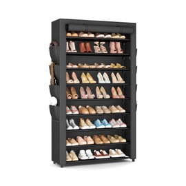 BrFoYu Shoe Rack with Cover, 10 Tier Shoe Organizer Storage for 40-50 Pairs Sneaker and Boots, Large Capacity, with 8 Pockets, Free Standing Tall Shoe Rack for Front Door Entrance, Closet