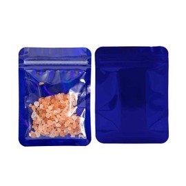 QQ Studio 100 PCS Shiny Metallic Foil Holographic Look with Clear Front Window for Bath Salts, Beauty Accessories, Eye Mask Case Holder (Blue, 3.15 inch x 5.12 inch)