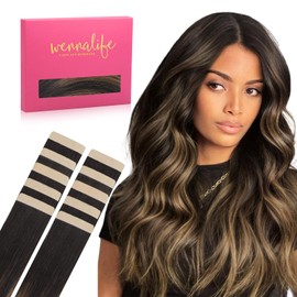 WENNALIFE Tape in Hair Extensions Human Hair Balayage Dark Brown Mixed Chestnut Brown Tape in Extensions, 10pcs 20g 12 inch Remy Invisible Tape Ins Straight Soft Real Human Hair Tape in Extensions