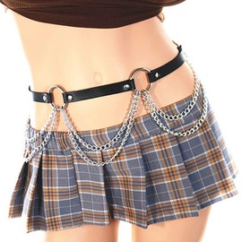 Crazy Bean Punk Chain Belt Waist Body Chain Belt Black Leather Waist Chain Belt Adjustable Waist Belt for Rock Rave Women Girls, Leather, Not applicable