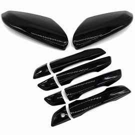 S SIZVER Glossy-Black Series Door Handle+Mirror Covers Overlay Combo Set Compatible with 2016-2020 Honda Civic