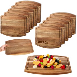Kigley 10 Pcs Acacia Wood Cutting Boards Bulk for Laser Engraving Wooden Dinner Plates with Groove Chopping Charcuterie Board Carving Tray for Housewarming Party Gifts (12 x 14 Inch)