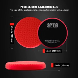 Red Finish Polishing Pads, Buffing Pads, SPTA 3Pcs 6.5 Inch Face for 6 Inch 150mm Backing Plate Compound Buffing Sponge Pads for Car Buffer Polisher Compounding, Polishing and Waxing -X00224R6B3